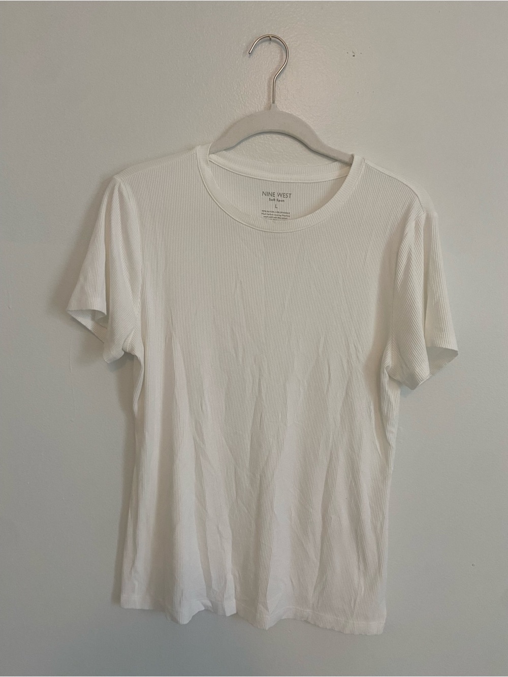 Nine West Soft Spun White Ribbed Knit Top - Size L